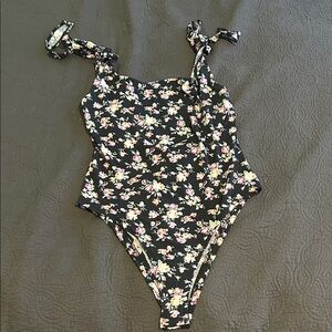 4/$20 Black Floral Print Low Bach Bodysuit